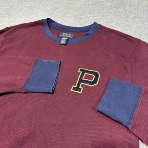 Polo Ralph Lauren Sleep Shirt Mens Large Red Thermal Waffle P Logo Pajama Top